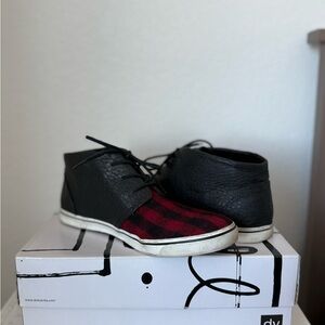 Dolce Vita Black Leather Sneakers with Red Plaid Toe - Gia